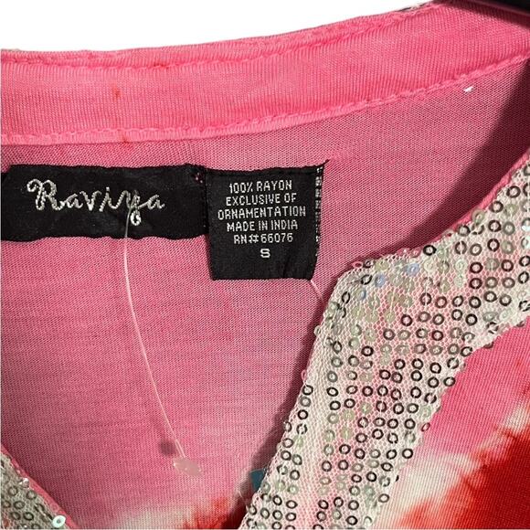Raviya Swim Coverup Womens Small Red Pink Tie Dyed Sequin Neck Lower Sleeve New - Picture 4 of 7